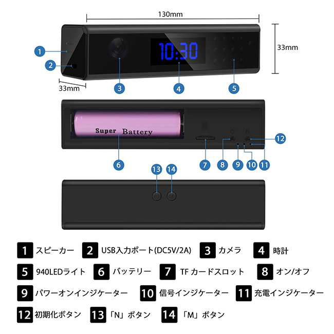 置時計型ビデオカメラ